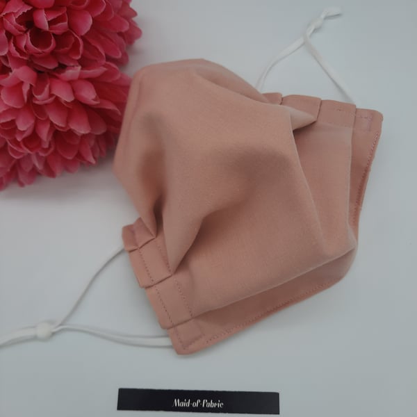Pink cotton 3 layer face mask medium adjustable elastic 