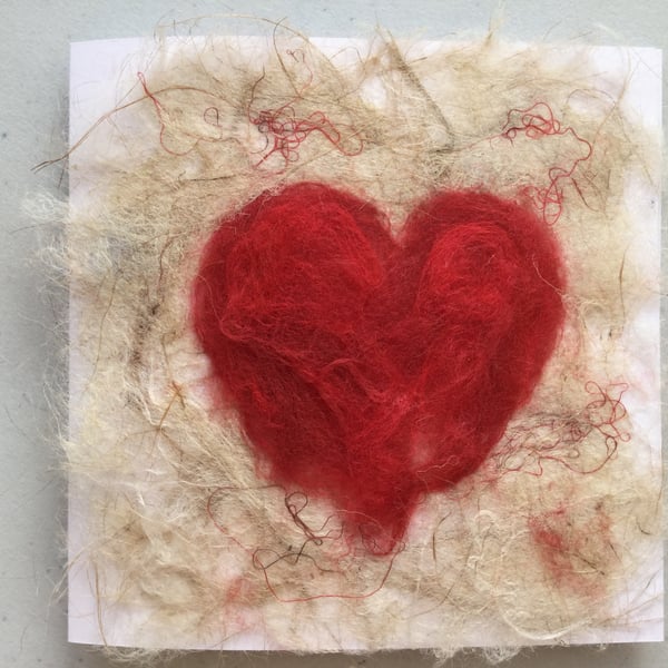 Felted Red Heart Blank Greeting card