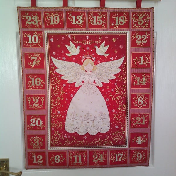 Christmas Angel on a Red Background Fabric Advent Calendar