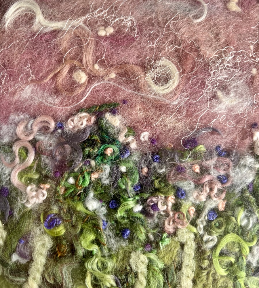 Unframed Needlefelted floral wool art with embroidery 