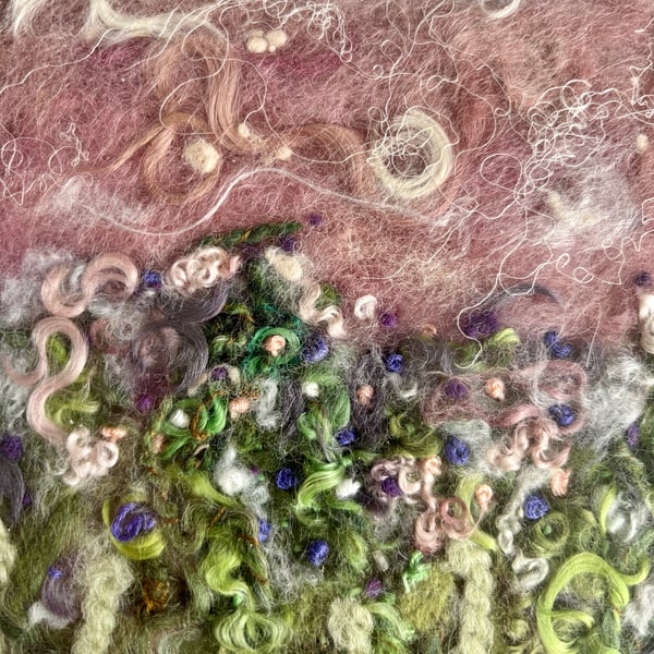 Unframed Needlefelted floral wool art with embroidery 