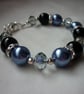 DEEP SLATE BLUE, BLACK AND RHINESTONE BRACELET.  614 - Image 2