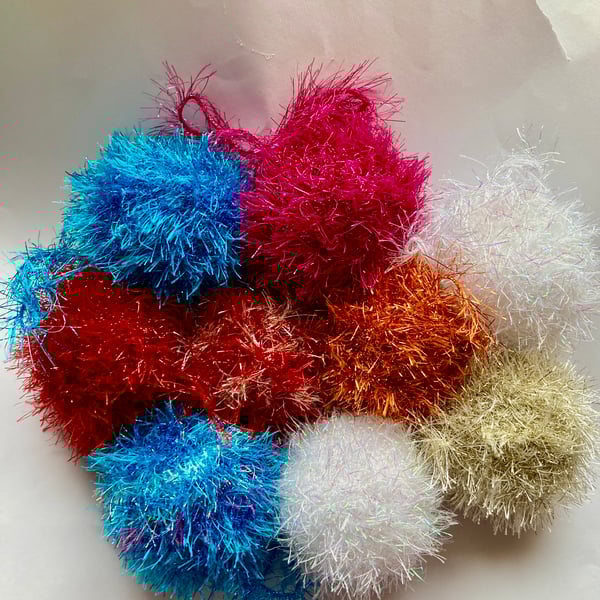 9 sparkly hand knitted baubles 