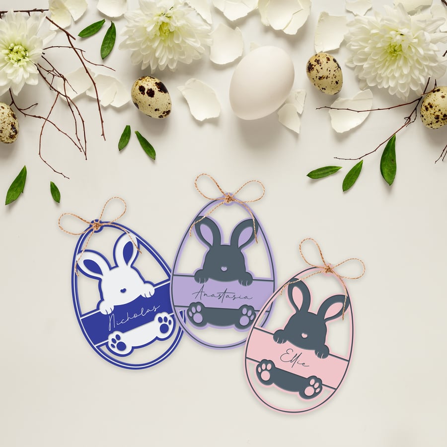 Sitting Bunny Acrylic Tag: Bunny Design, Acrylic Plastic Bunny, Custom Name