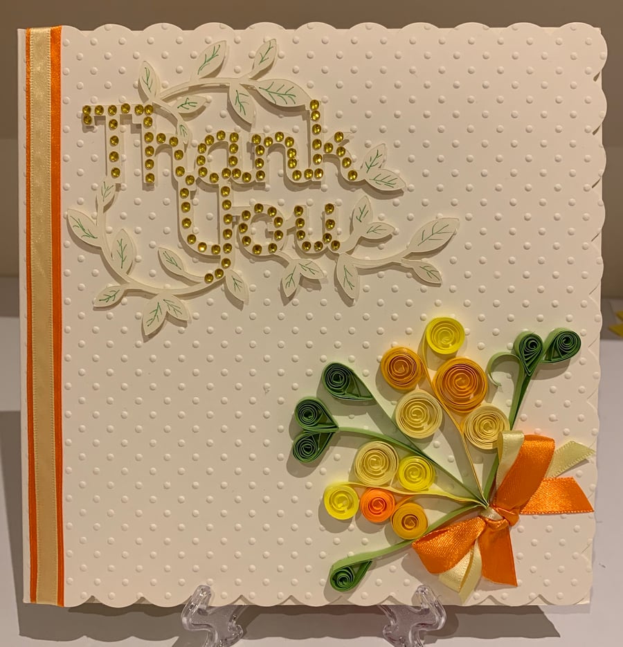 Handmade Floral Thank You Card. Pretty Card. Personalised. Quilled.