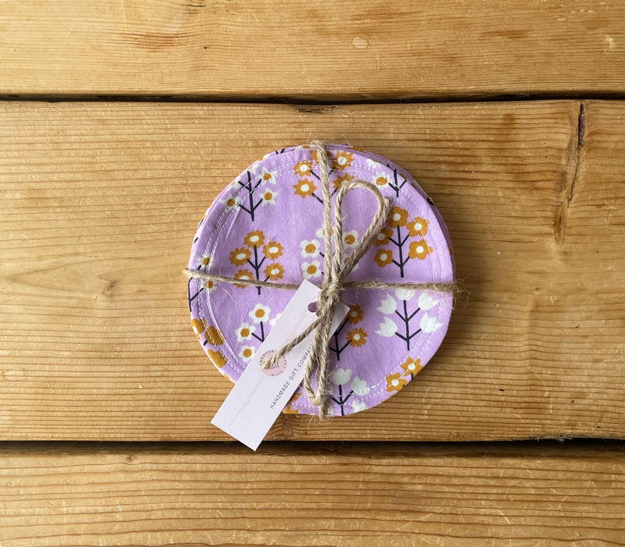 Fabric Coasters, 4 Set, Handmade Coasters, Cotton Coasters. Floral-COAST-13