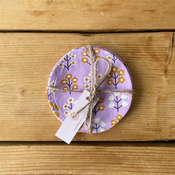Fabric Coasters, 4 Set, Handmade Coasters, Cotton Coasters. Floral-COAST-13