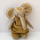 Elephant, hand sewn collectable  elephant, embroidered dressed artist bear