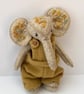 Elephant, hand sewn collectable  elephant, embroidered dressed artist bear