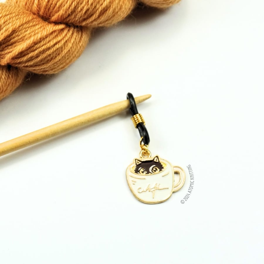 Teacup Cat Love - Knitting Needle Holder Hugger Minder fits up to 4mm needles