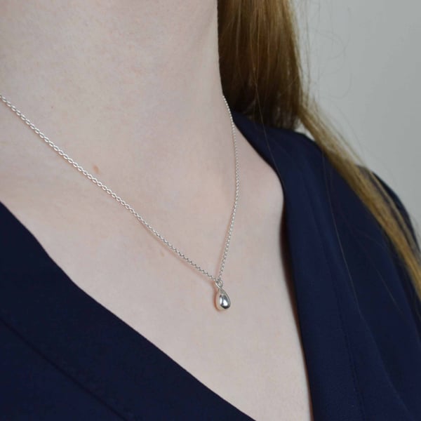 Simple solid sterling silver teardrop necklace