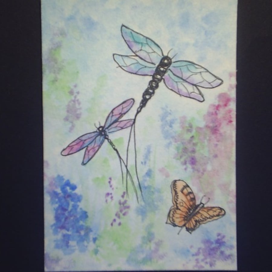 aceo butterflies and dragonflies painting by Gweddusart