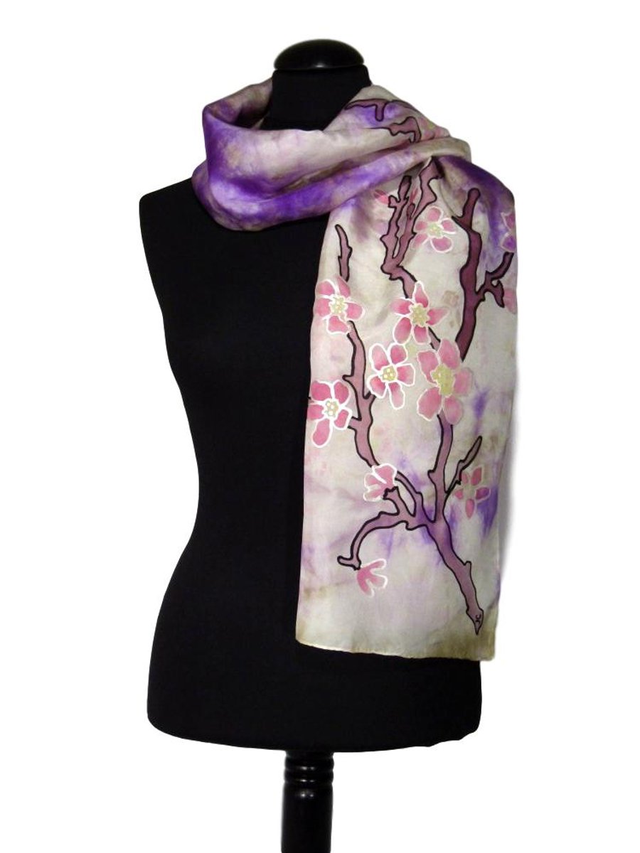 Cherry Blossom Hand Dyed Pure Silk Long Scarf