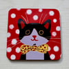 BLACK AND WHITE CAT RED COASTER-SINGLE-POSTAGE FREE