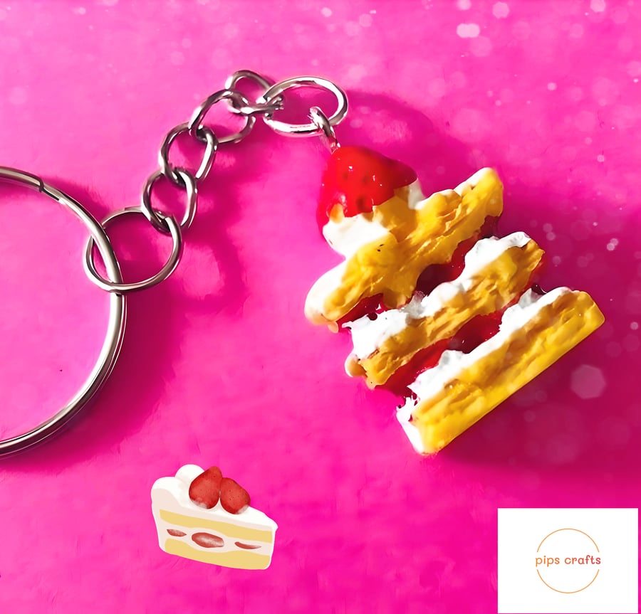 Fun Strawberry Cream Cake Keyring - Fun Fake Food Keychain, Gift