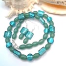 Green Square Glass Bead Jewellery Set, Jewellery Gift for Her, Gift Set
