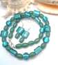 Green Square Glass Bead Jewellery Set, Jewellery Gift for Her, Gift Set