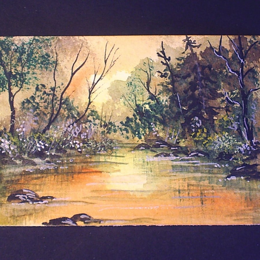 Art painting aceo original paintings sunset river POST FREE