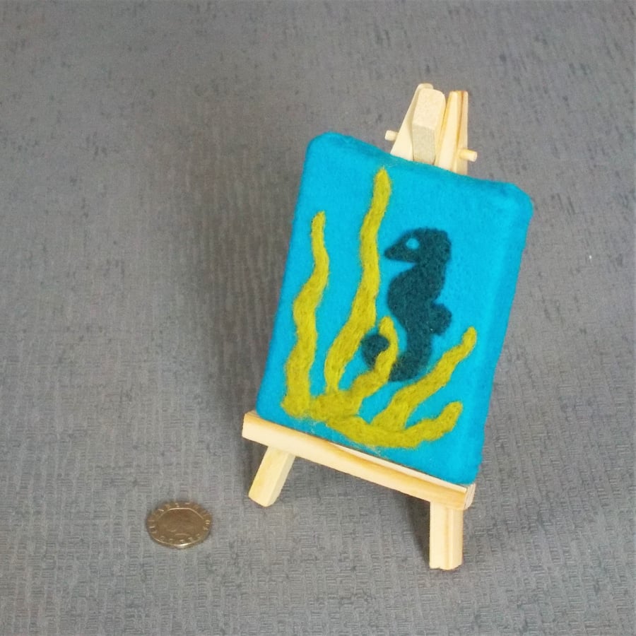 Seahorse underwater scene felt picture miniature textile artwork