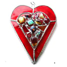 Heart Suncatcher Stained Glass Red Abstract 020