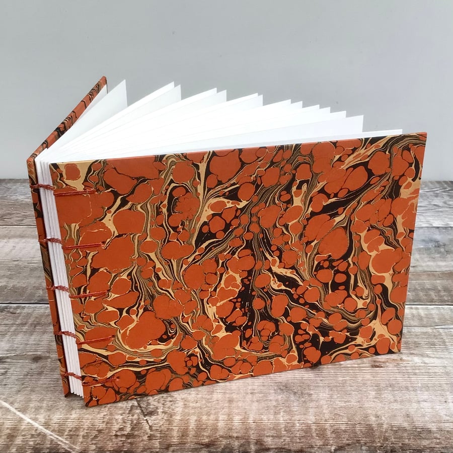 Watercolour Sketchbook with Terracotta & Gold Hand Marbled Paper 