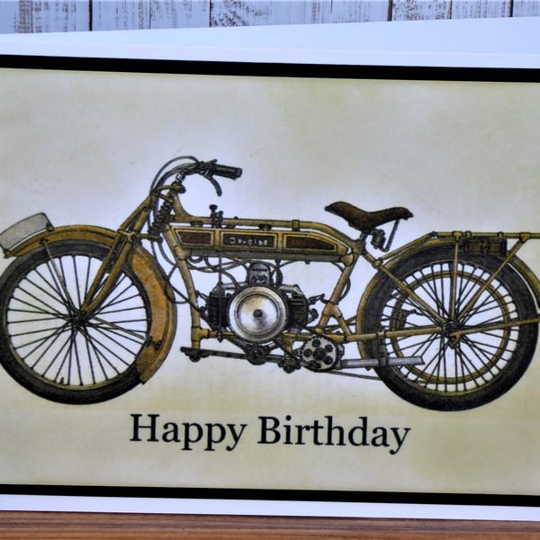 C4147 Vintage Motorbike Happy Birthday Card
