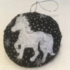 Christmas White Unicorn, Black bauble, Hanging decoration, Tree decoration, 