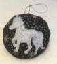 Christmas White Unicorn, Black bauble, Hanging decoration, Tree decoration, 