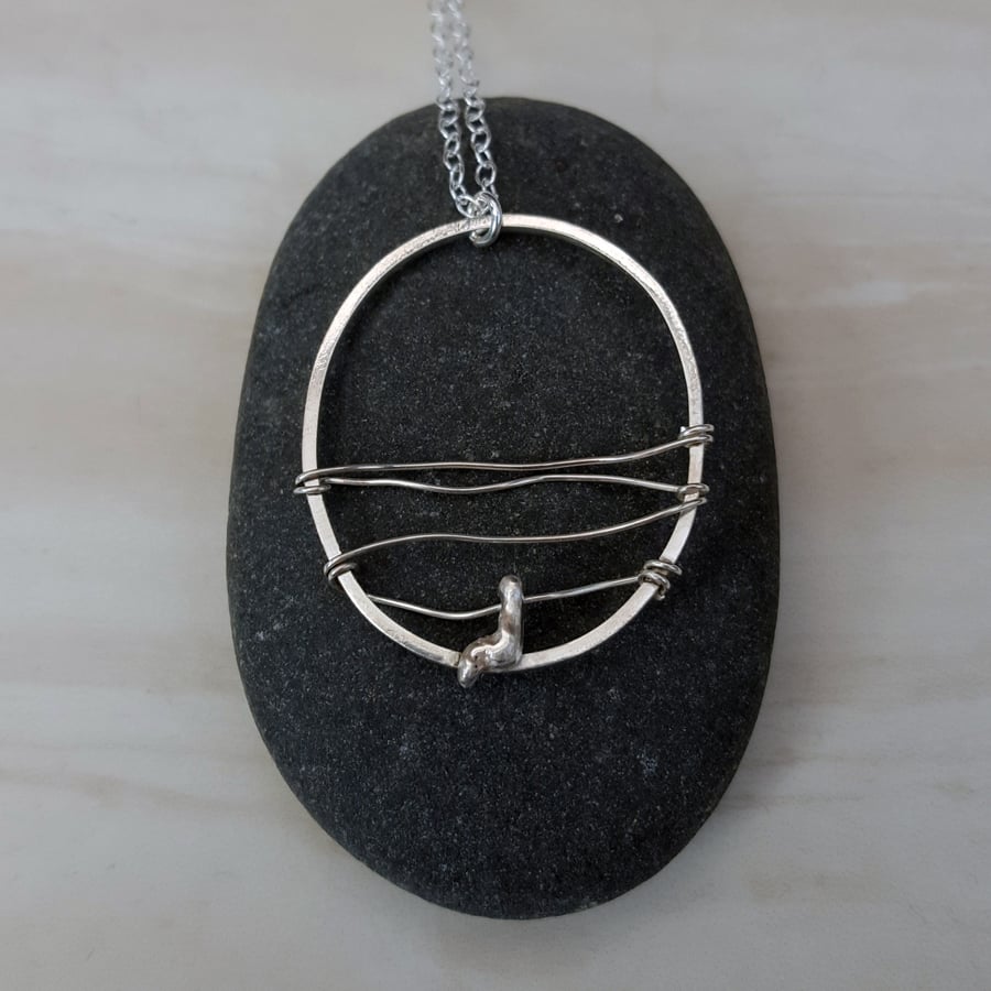 Unique wire necklace, oval necklace, pendant, unusual jewellery
