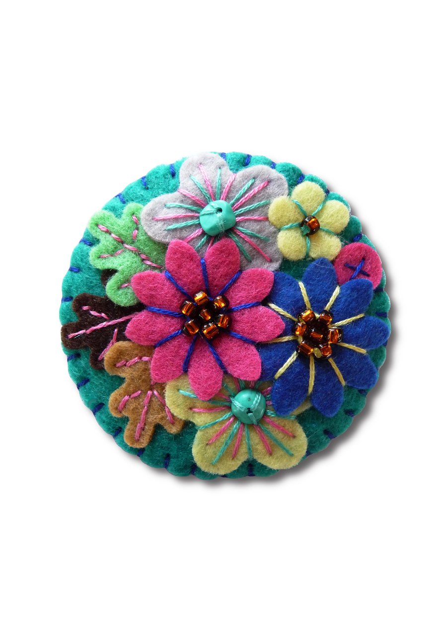 Japanese Art Inspired Handmade Mini Felt Brooch - Petrol Blue