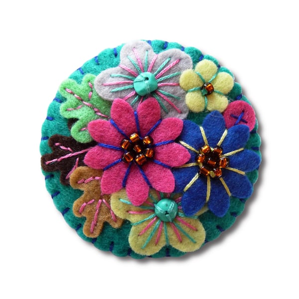 Japanese Art Inspired Handmade Mini Felt Brooch - Petrol Blue