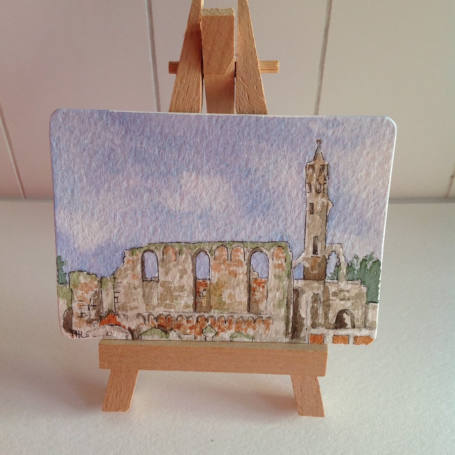 St. Andrews Cathedral, Scotland, ACEO original watercolour
