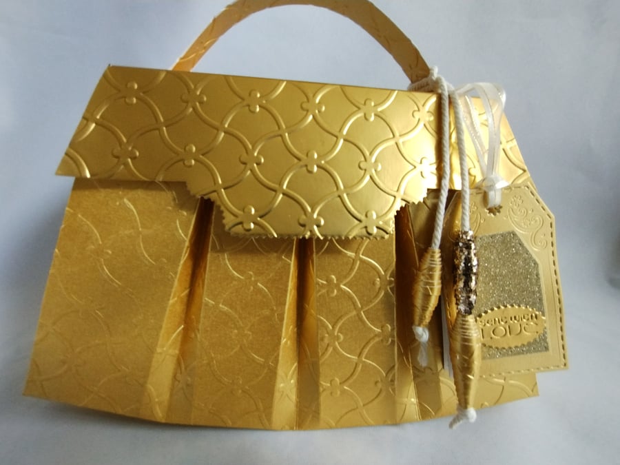 Marvellous Metal Fanfold Handbag Style Gift Box - Gold