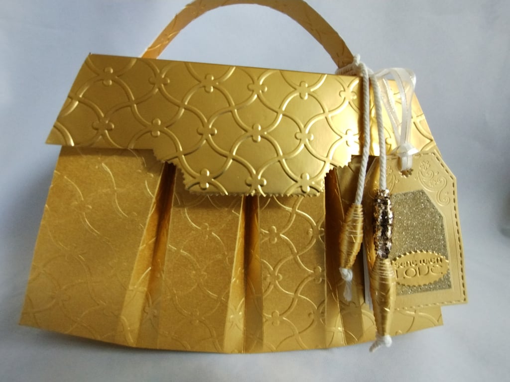 Marvellous Metal Fanfold Handbag Style Gift Box - Gold