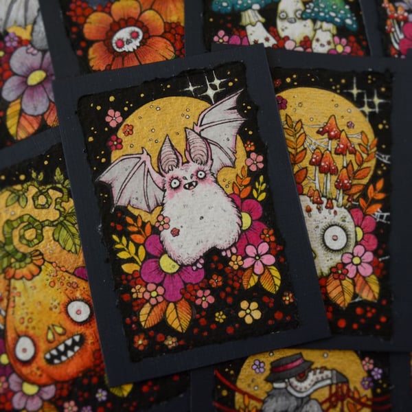 pink ghost bat - original aceo illustration