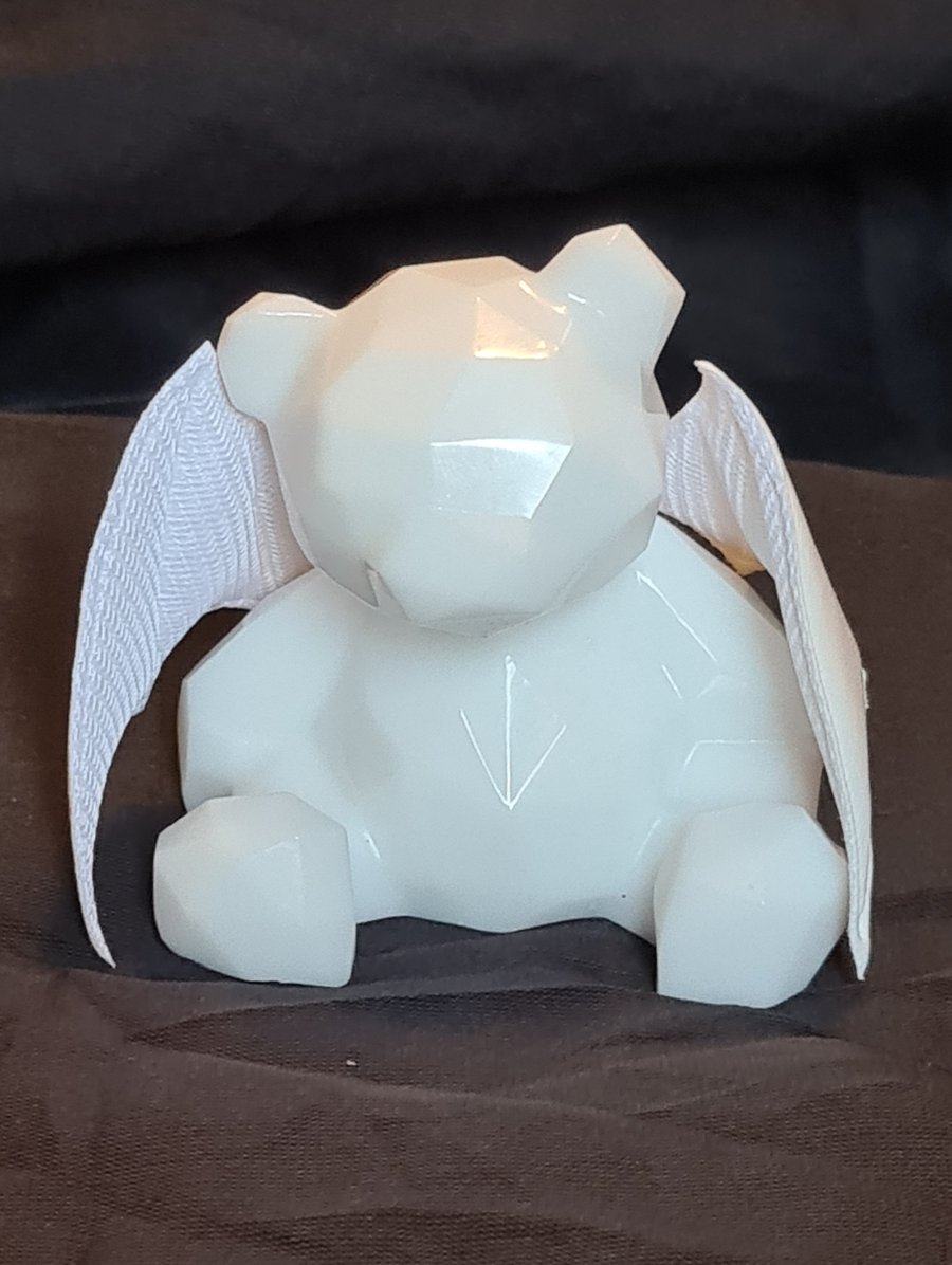 Bat-Bear  - Resin Art Bear Figurine - White - Ghost