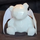 Bat-Bear  - Resin Art Bear Figurine - White - Ghost