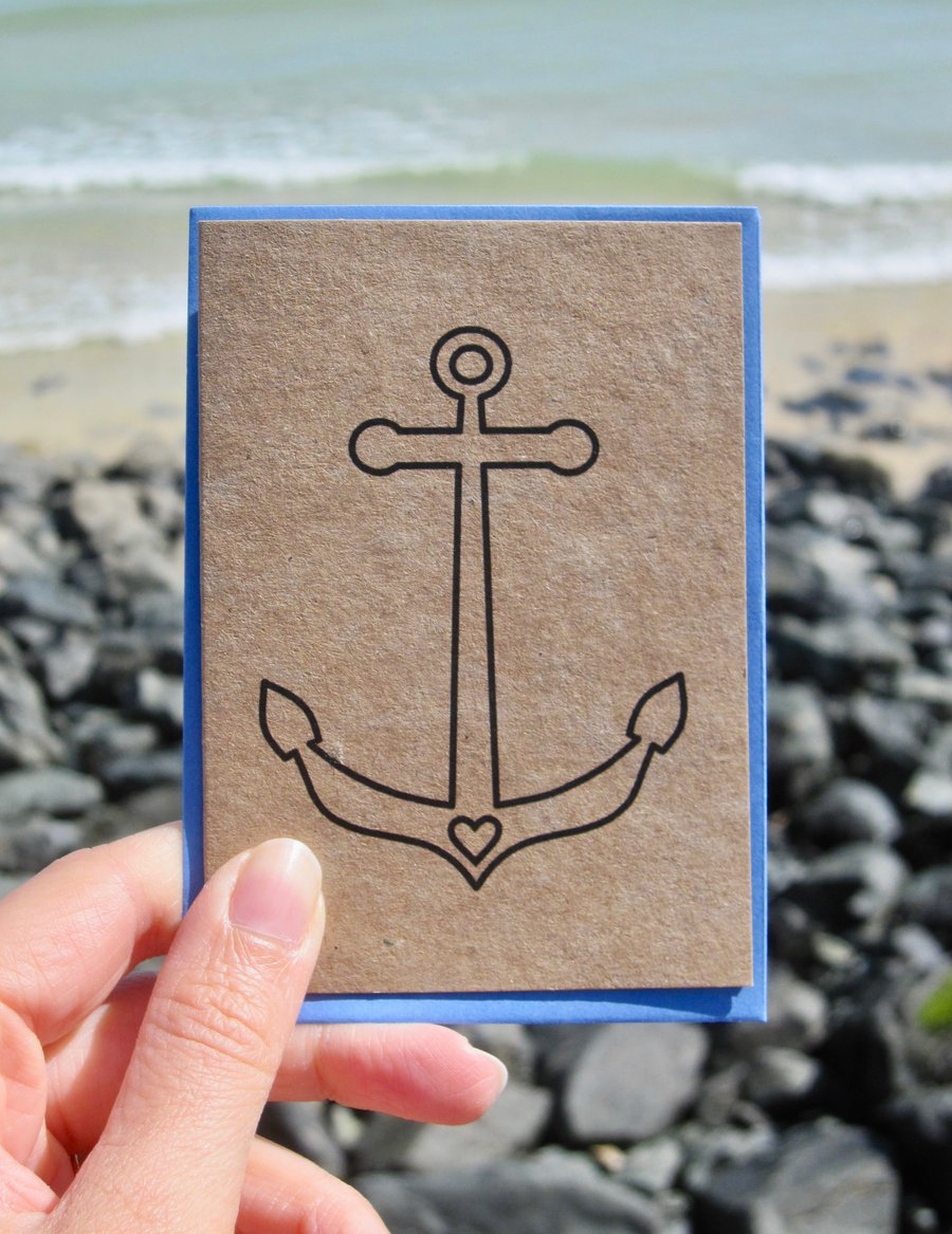 Anchor ahoy! mini greetings card in black or white