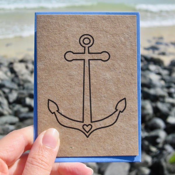 Anchor ahoy! mini greetings card in black or white
