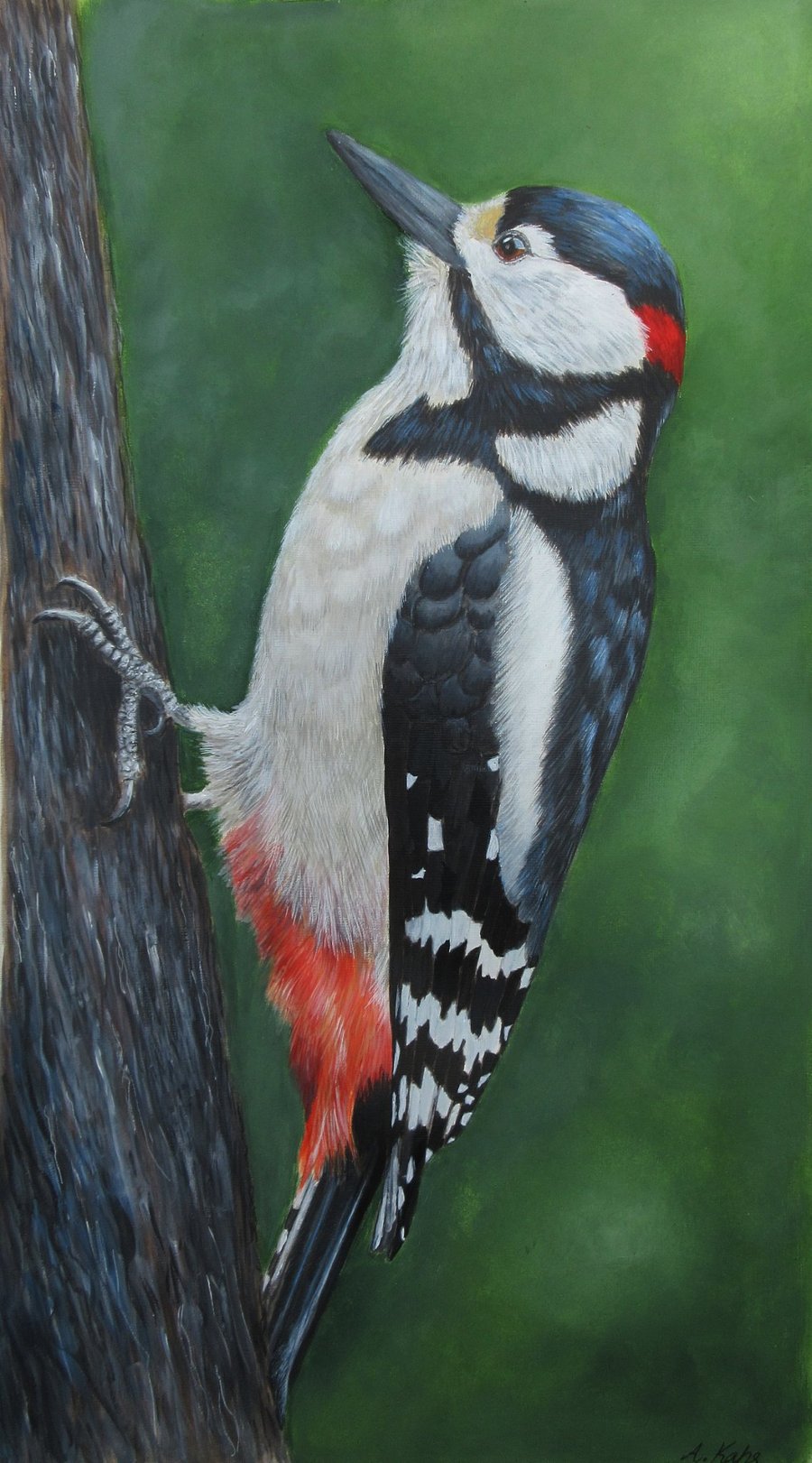 'Woodland Rhythm' Great Spotted Woodpecker Acrylic Painting