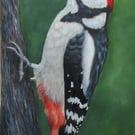 'Woodland Rhythm' Great Spotted Woodpecker Acrylic Painting