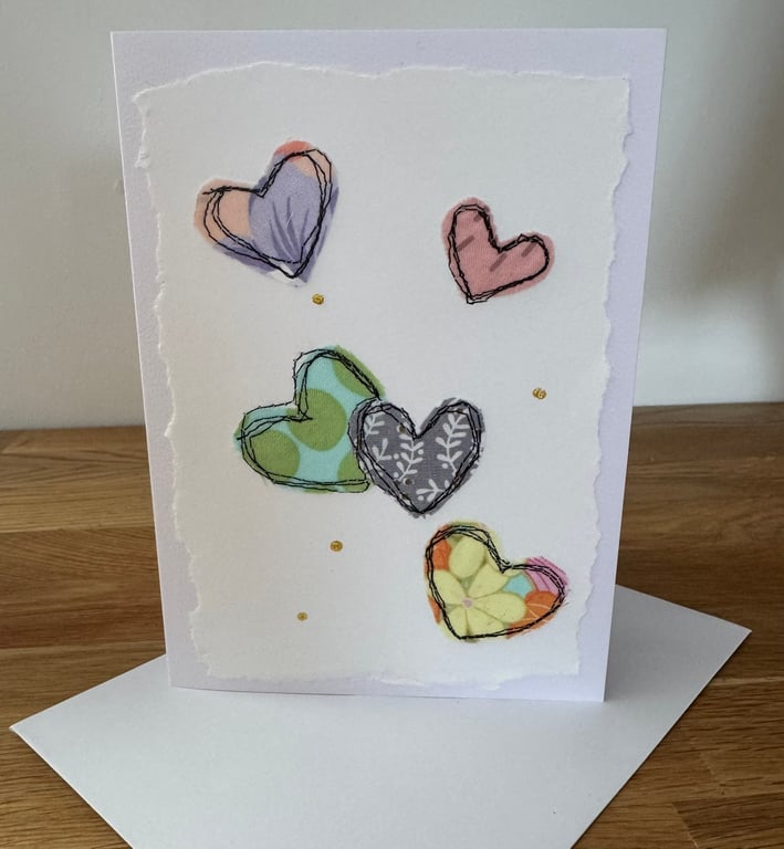 Hand made, hearts blank card.