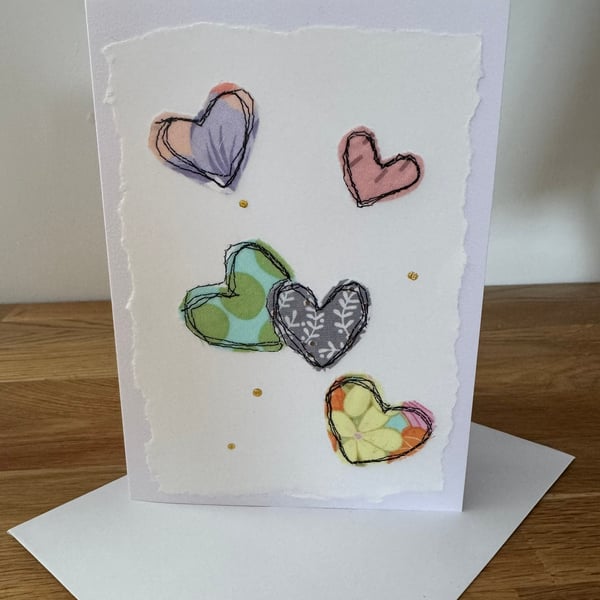 Hand made, hearts blank card.