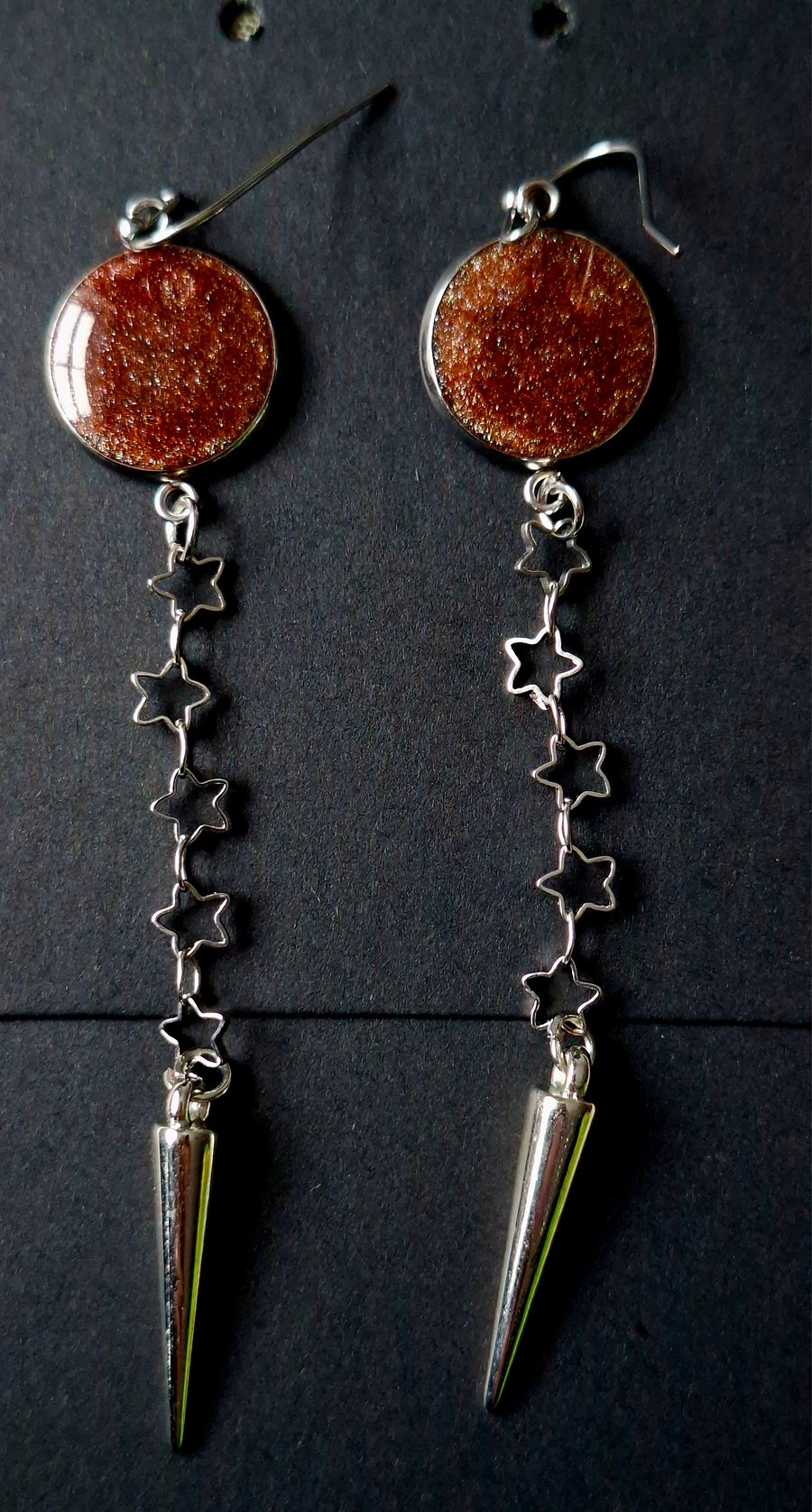 Long gothic star spike dangly earrings emo alternative 