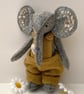 Elephant, hand sewn and embroidered elephant, collectable dressed artist bear