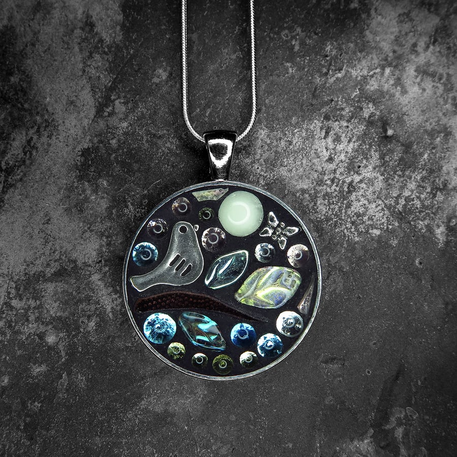 'I Spy The Moon' - Stained Glass Mosaic Pendant