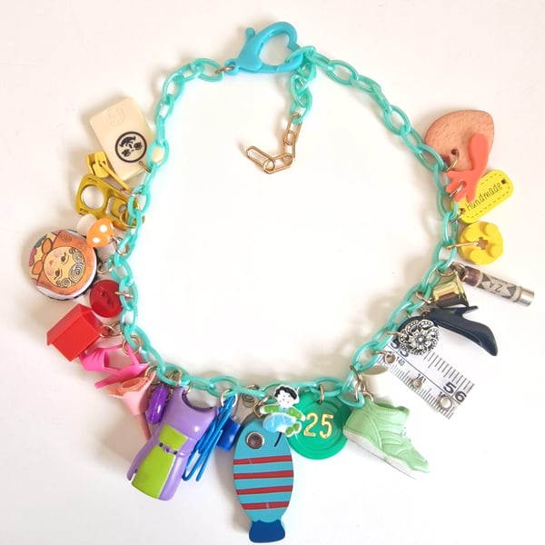 Upcycled Colourful Kitsch Necklace of Found Objects and Vintage Toys