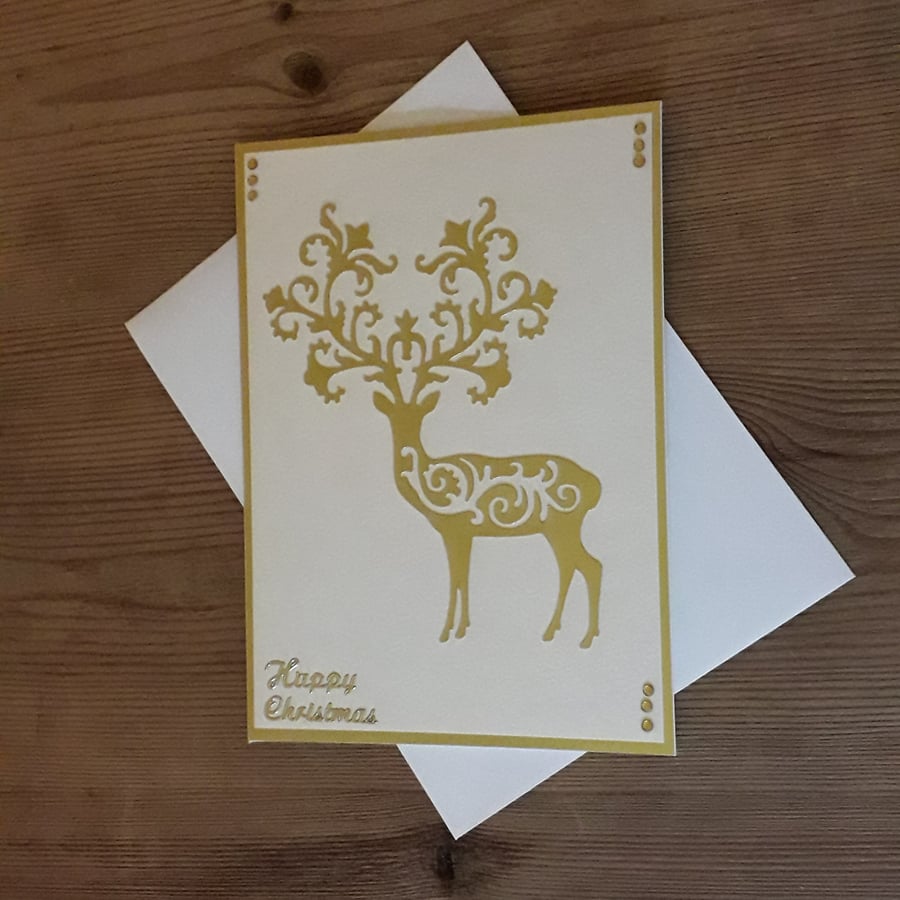 Intricate Die Cut Stag Christmas Card - gold