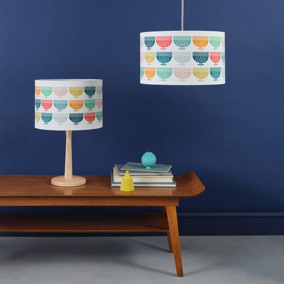 Handmade Rainbow Colour Flower Print Lampshade 30cm & 40cm - British Made