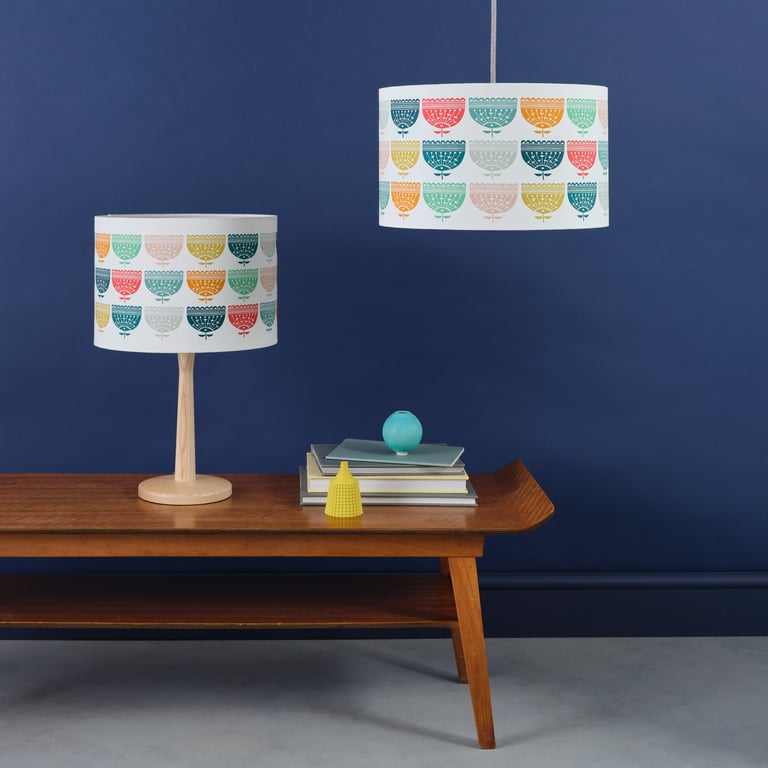 Handmade Rainbow Colour Flower Print Lampshade 30cm & 40cm - British Made